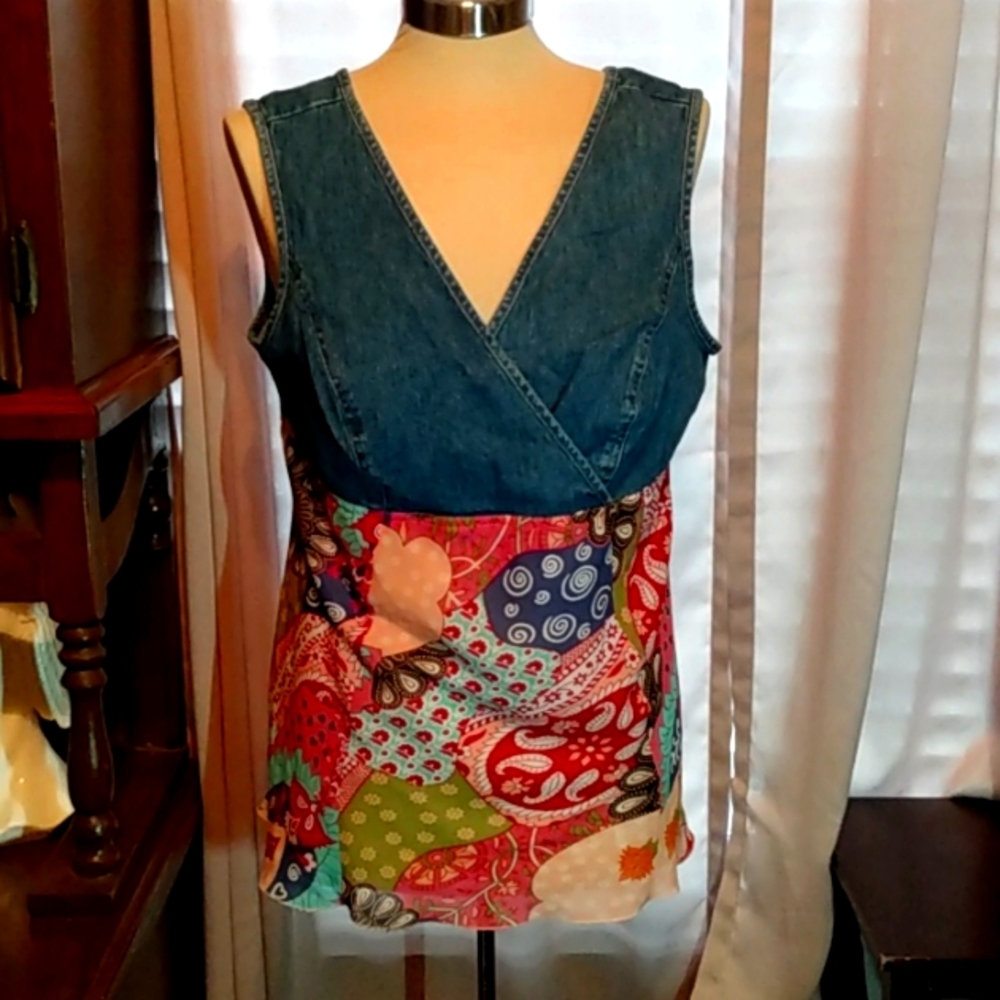 Women's denim top with sheer bottom